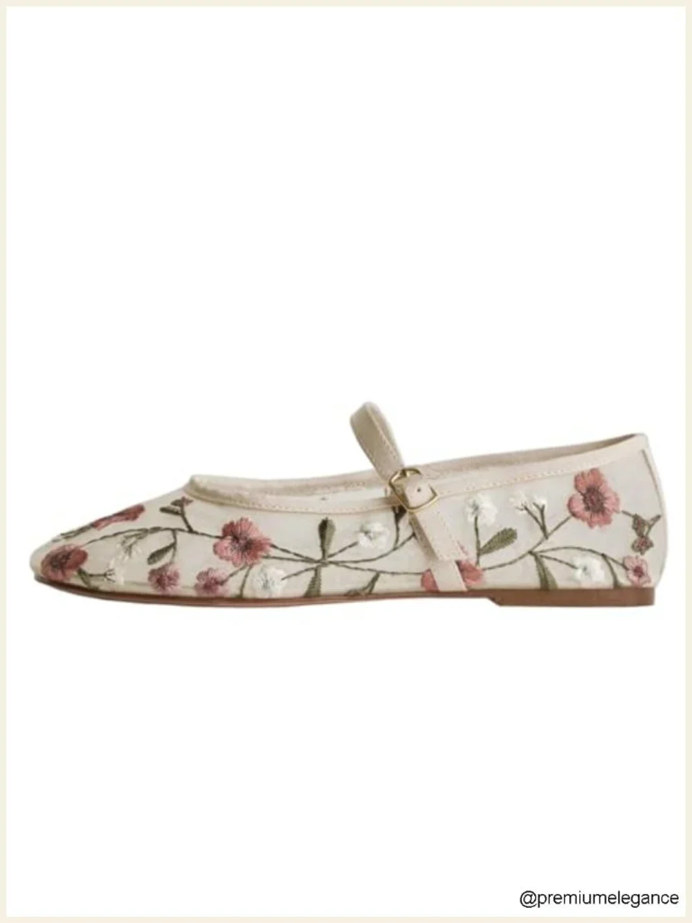 Mesh Ballet Flats Women Embroidered Floral Round Toe Mary Jane Buckle